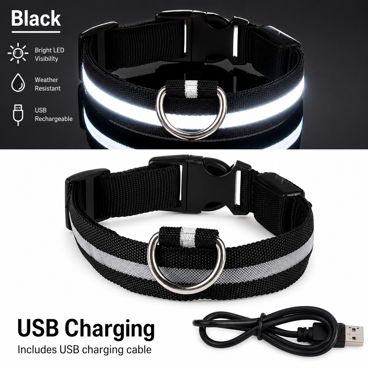 USB Rechargeable LED Light-Up Dog Collar