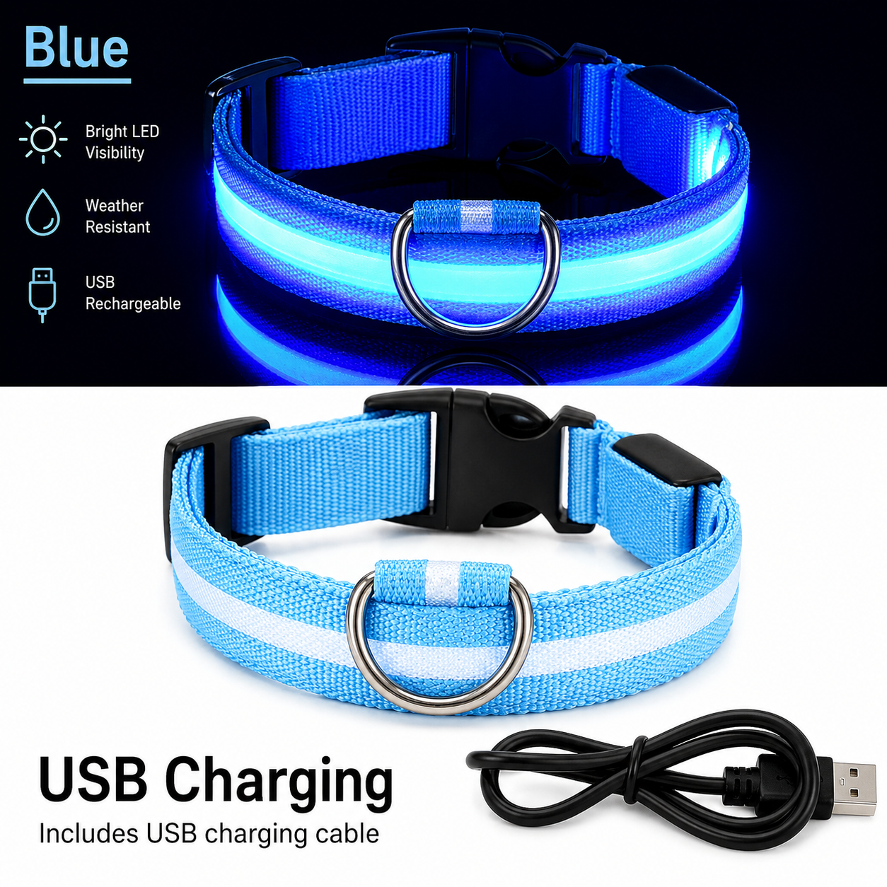 USB Rechargeable LED Light-Up Dog Collar
