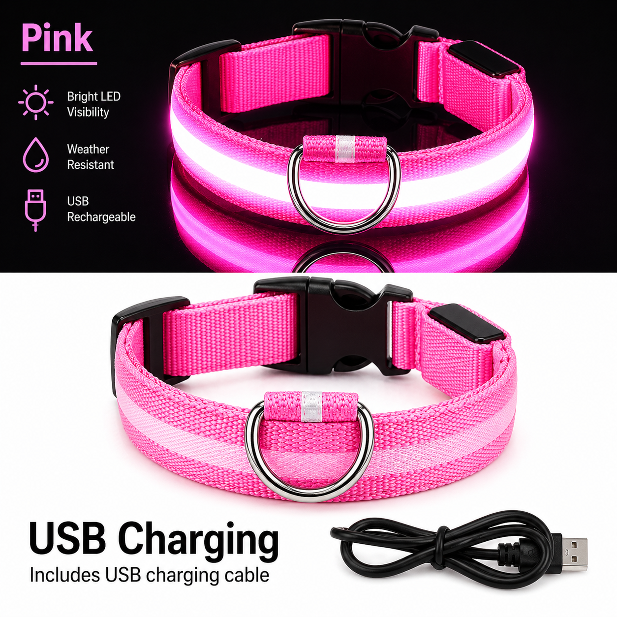 USB Rechargeable LED Light-Up Dog Collar