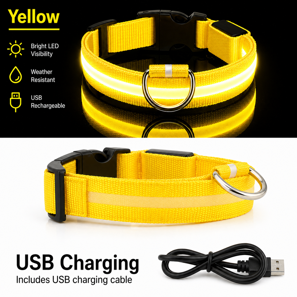 USB Rechargeable LED Light-Up Dog Collar