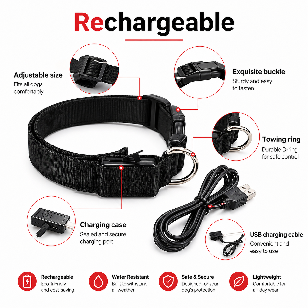 USB Rechargeable LED Light-Up Dog Collar